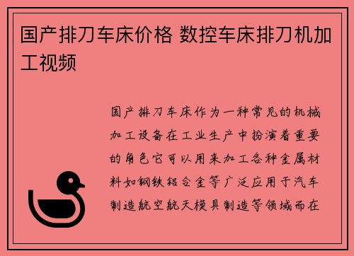 国产排刀车床价格 数控车床排刀机加工视频